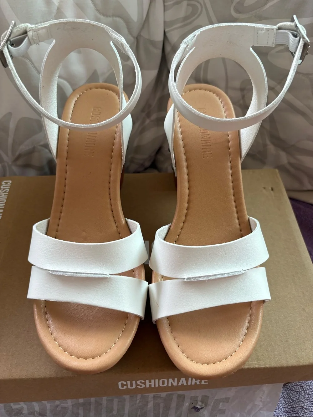 Cushionaire, Sandra, White Ankle-Strap Platform Sandal, size 8